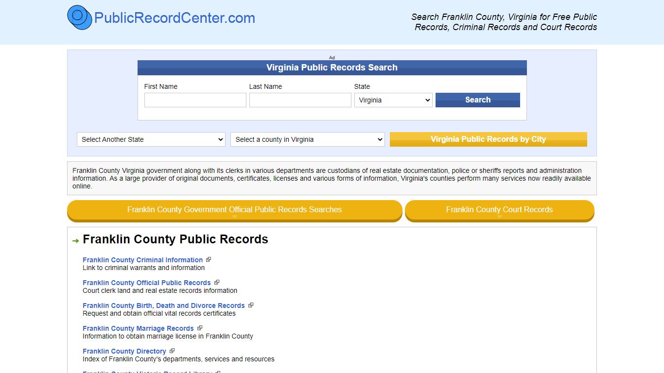 Franklin County Virginia Free Public Records - Court ...