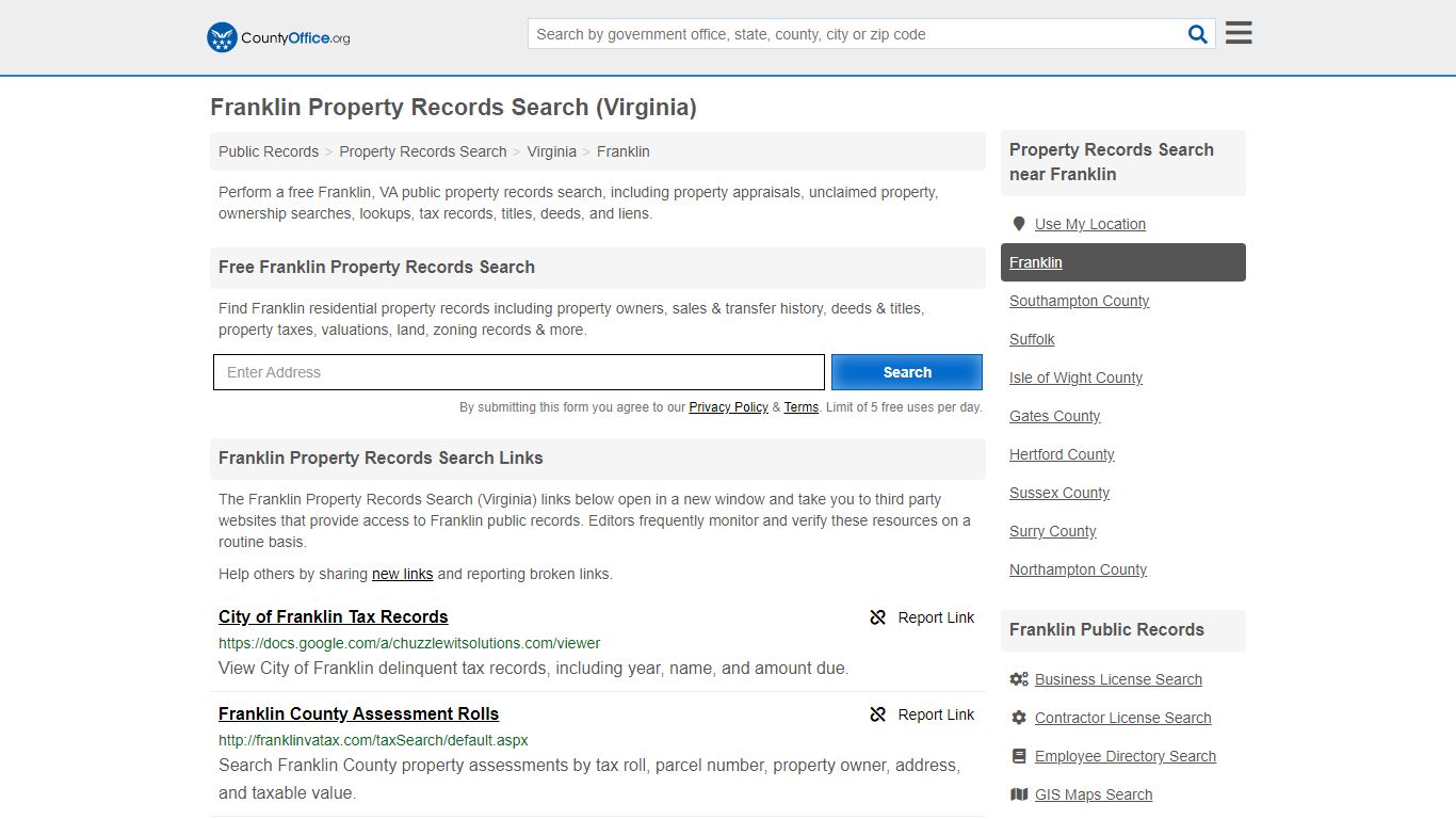 Franklin Property Records Search (Virginia) - County Office